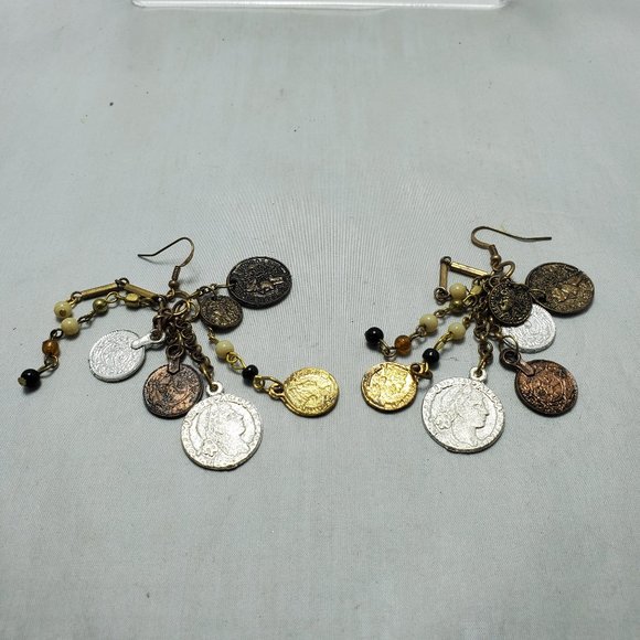 Soft Surrounding multi color coin dangle earring fish hook - Picture 3 of 6